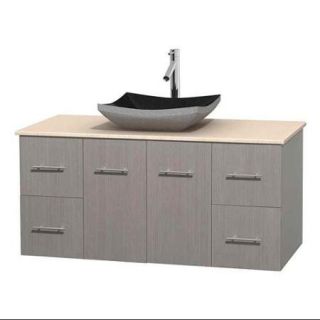 Wyndham Collection Centra 48 inch Single Bathroom Vanity in Gray Oak, Ivory Marble Countertop, Altair Black Granite Sink, and No Mirror