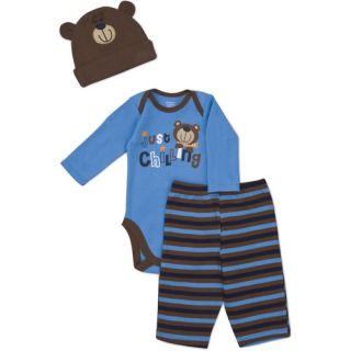 Gerber Newborn Boys' 3 Piece Bear Hat, Bodysuit and Pant Set