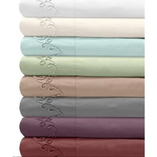 Grand Luxe 500 Thread Count Egyptian Cotton Deep Pocket Sheet Set with Chenille Embroidered Scroll D King   Sage