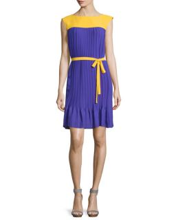 Love Moschino Sleeveless Colorblock Belted Dress, Yellow/Purple