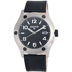 Hector H France Mens Fashion Black Dial Quartz Watch with Leather