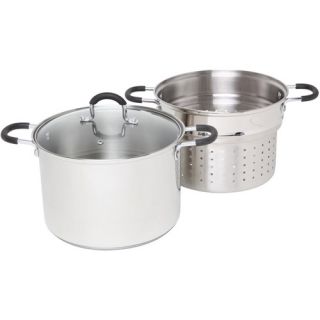 Italian Origins Stainless Steel Pasta Pot with Drainer Insert and Tempered Glass Lid, 8 Qt