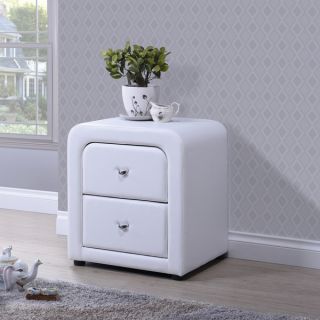 Refseth Contemporary White PU Leather Upholstered 2 Drawer Nightstand