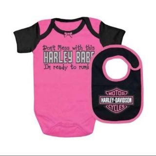 Harley Davidson 6 9 Months Baby Girls' Interlock B&S Creeper & Bib Set, Pink (6/9M) 3000549