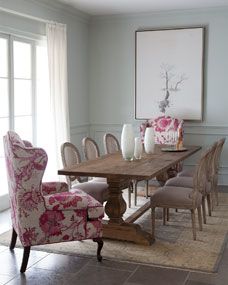 Haute House Priscilla Wing Chair, Bissett Side Chairs, & Natural Dining Table