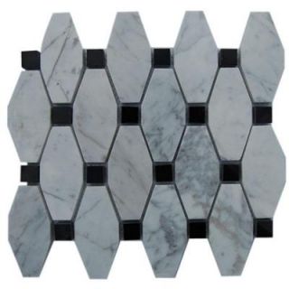Splashback Tile Artois Pattern White Carrera With Black Dot 12 in. x 12 in. x 8 mm Marble Mosaic Floor and Wall Tile ARTOIS WHITE CARRERA WITH BLACK DOT