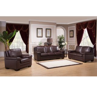 Clinton Premium Top Grain Brown Leather Sofa, Loveseat and Chair