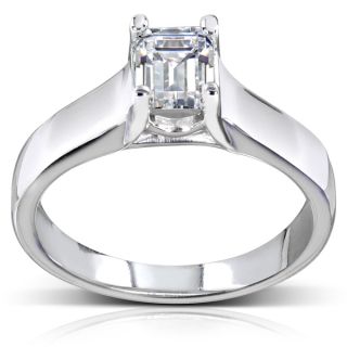 Annello 14k White Gold 1ct TDW Emerald Cut Solitaire Diamond Ring (H I