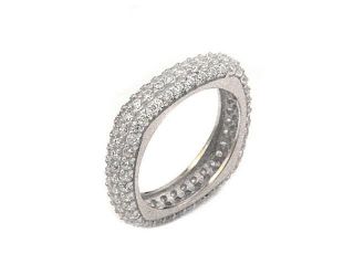 .925 Sterling Silver Nickel Free Rhodium Plated Three Row Pave Ring