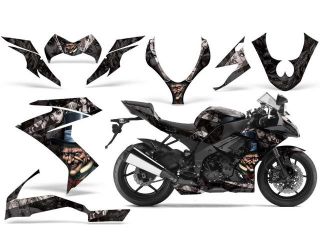 2008 2009|Kawasaki|ZX10::AMRRACING Sport Bike Graphics Decal Kit Mad Hatter Silver Black