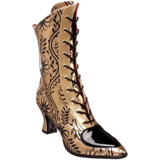 Funtasma Womens Victorian 45 Gold/ Black Paisley Print Boots