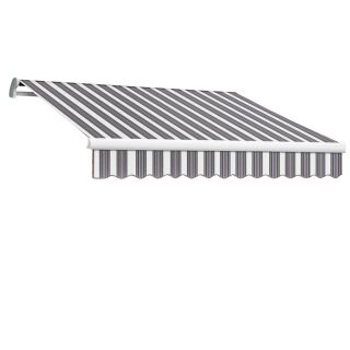 Awntech 144 in Wide x 120 in Projection Navy/Gray/White Stripe Slope Patio Retractable Remote Control Awning