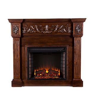 SEI Calvert Carved Wood/Veneer Electric Floor Standing Fireplace, Espresso
