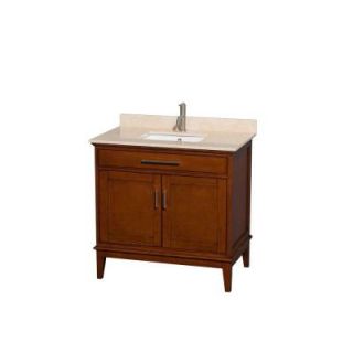 Wyndham Collection Hatton 36 in. Vanity in Light Chestnut with Marble Vanity Top in Ivory and Square Sink WCV161636SCLIVUNSMXX