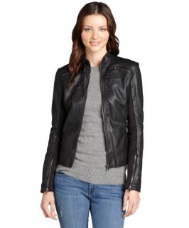 Rd Style Black Faux Leather Zip Front Motorcycle Jacket (324349901)