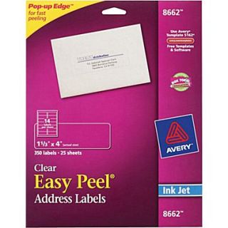 Avery 8662 Clear Inkjet Address Labels with Easy Peel, 1 1/3 X 4, 350/Box