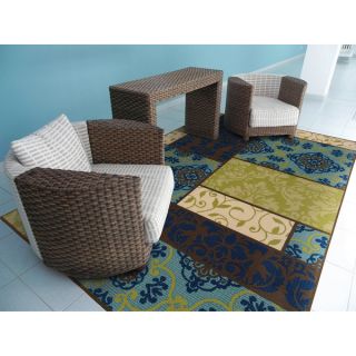 Blue/Brown Contemporary Striped Outdoor Area Rug (53 x 76)