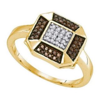 10K Yellow Gold 0.20ctw Glamorous Pave Brown Diamond Asscher Fashion Ring
