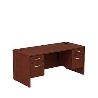 Bush Business Westfield 66W Shell Desk with (2) 3/4 Pedestals, Cherry Mahogany, Installed