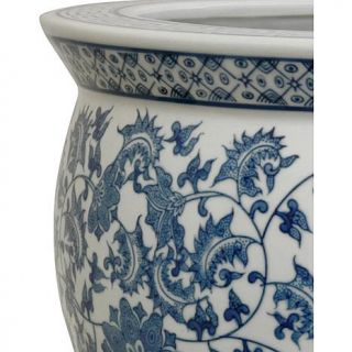 Oriental Furniture 16" Floral Blue and White Porcelain Fishbowl   7284086