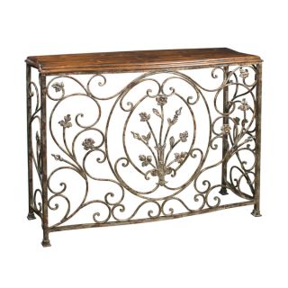 Vintage Distressed Pecan Brown Finish Metal Console Table