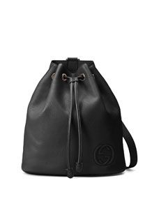 Gucci Soho Leather Drawstring Backpack, Black