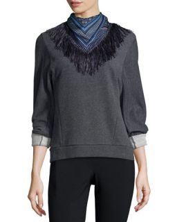 Derek Lam 10 Crosby Sweatshirt with Detachable Scarf, Gray