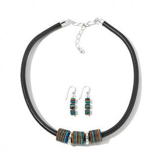 Jay King Rainbow Calsilica Leather Necklace and Earrings Set   7781300