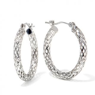 14K White Gold Diamond Cut Tube Hoop Earrings   7836063