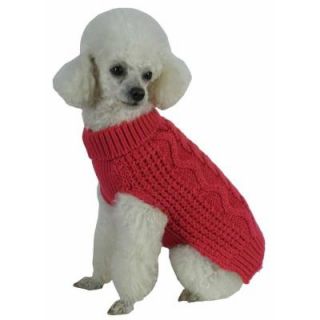 PET LIFE Small Red Salmon Swivel Swirl Heavy Cable Knitted Fashion Designer Dog Sweater SW11RDSM