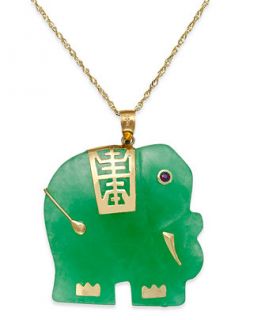 Dyed Jade Elephant Pendant Necklace in 14k Gold (25mm)   Necklaces