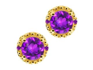 1.52 Ct Genuine Round Purple Amethyst Gemstone 14k Yellow Gold Earrings