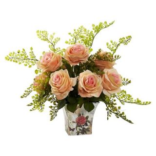 Nearly Natural Rose & Maiden Hair with Floral Planter