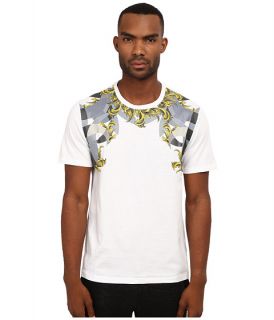 Versace Collection Placed Print T Shirt with Gold Baroque Detail White