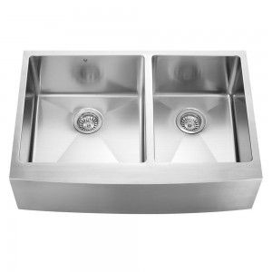 VIGO Industries VGR3320BL Kitchen Sink, 33" Farmhouse 16 Gauge Double Bowl   Stainless Steel