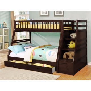 Twin Over Full Standard Bunk Bed with Drawer and Storage Step by
