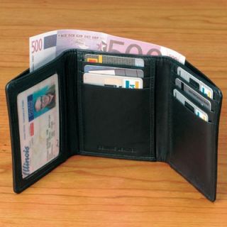 Winn International Black Cowhide Nappa Supple Leather Tri Fold Wallet