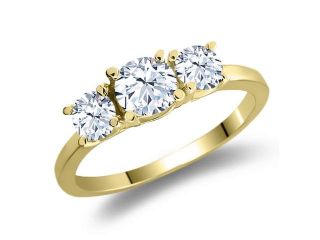 1.26 Ct Round White Topaz 925 Yellow Gold Plated Silver Ring
