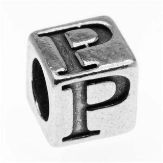 Sterling Silver, Alphabet Cube Bead Letter 'P' 5.5mm, 1 Piece, Antiqued