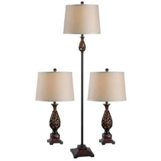 Covered Three light Table and Floor Lamps (Set of 3)