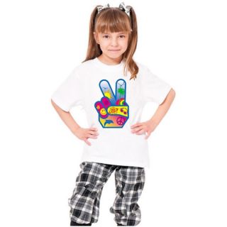 Youth White Peace Sign Hand Print Cotton T shirt  