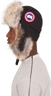 Black Coyote Fur Aviator Hat