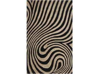 8' x 10' Psychedelic Swirls Dark Olive Gray and Coal Black Wool Area Throw Rug