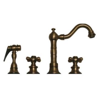 Whitehaus Collection Vintage III 2 Handle Side Sprayer Kitchen Faucet in Antique Brass WHVEGCR3 886 ABRAS