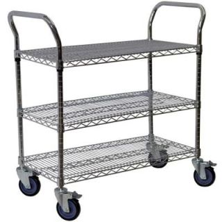 Storage Concepts 3 Shelf Steel Wire Service Cart in Chrome   39 in H x 24 in W x 60 in D WCD3 2460