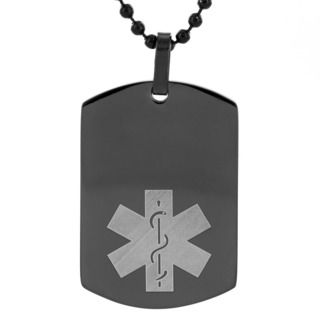 Mens Stainless Steel Black Plated Medical Alert ID Dog Tag   16468010