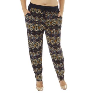 Golden Black Womens Plus Size Symmetry Printed Knitted Joggers Pants