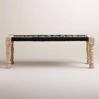 Black and White Wood and Fabric Bench