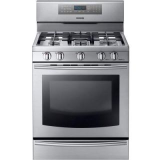 Samsung 30 in. 5.8 cu. ft. Gas Range with Self Cleaning Convection Oven and 5 Burner Cooktop in Stainless Steel NX58F5700WS