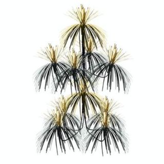 Club Pack of 12 Metallic Black and Gold Firework Chandelier Hanging Party Decorations 24"